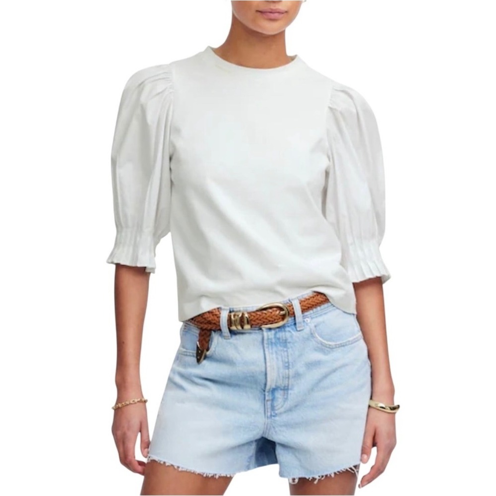 NWT Madewell Hazel Femme Puff Sleeve Mixy Top XXS Cotton Feminine Romantic